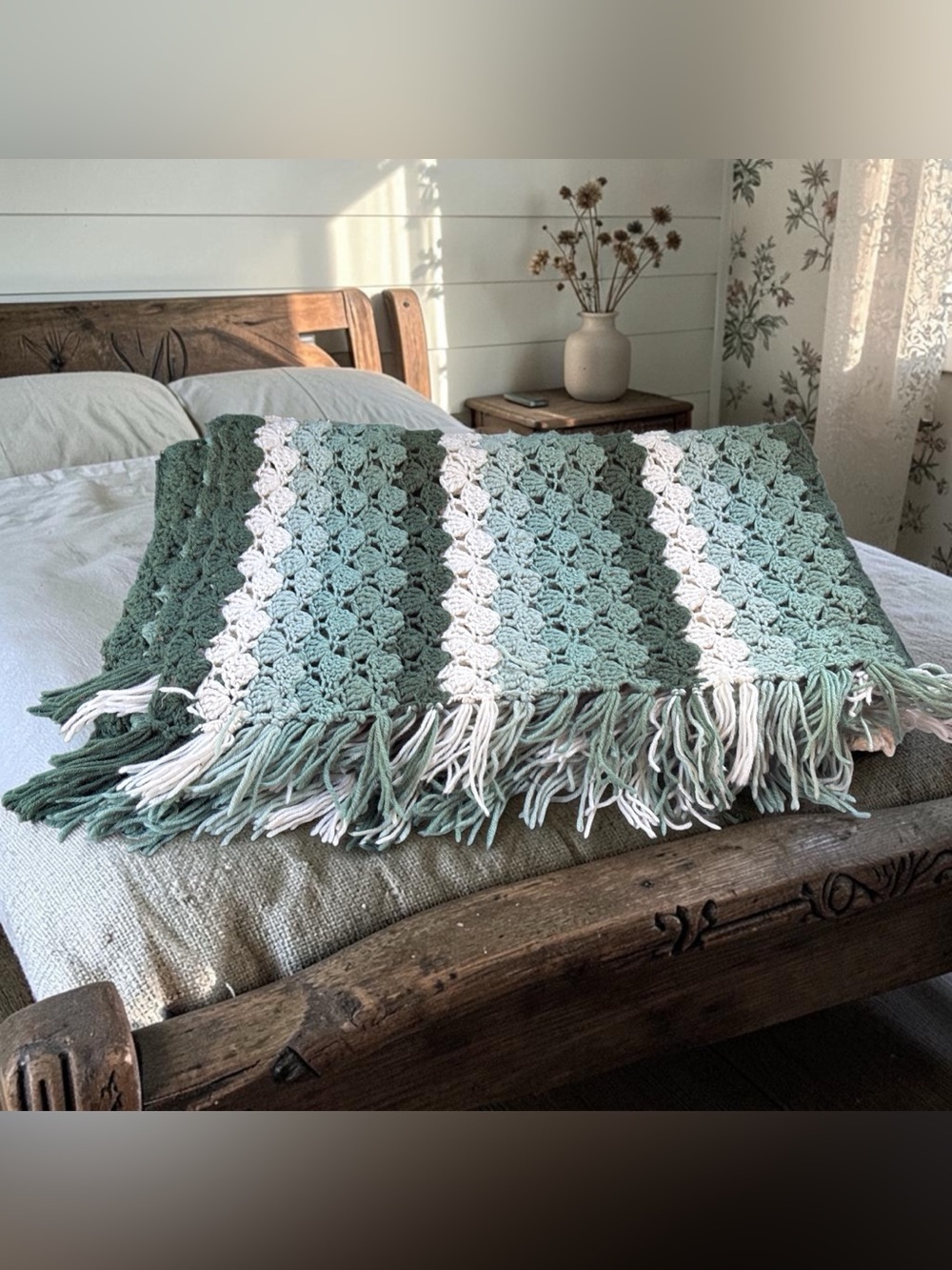 Vintage Handmade Crochet Cottagecore Blanket